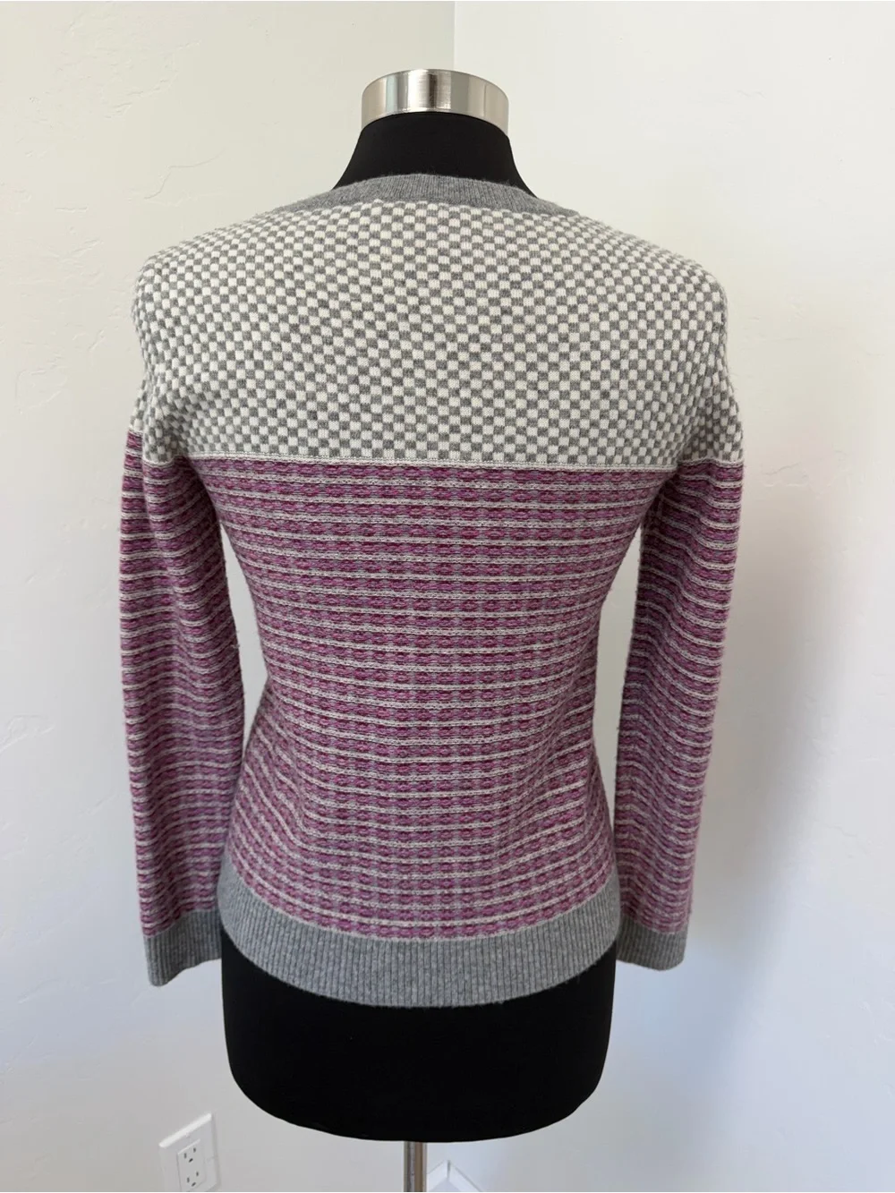 J. Crew Collection Cashmere Blend Mauve Gray Beaded Fair isle Nordic Sweater